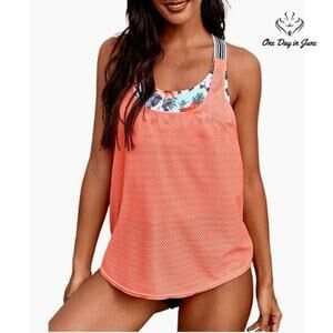 Sidefeel Double Up Mesh Tankini Swimsuit Size XXL